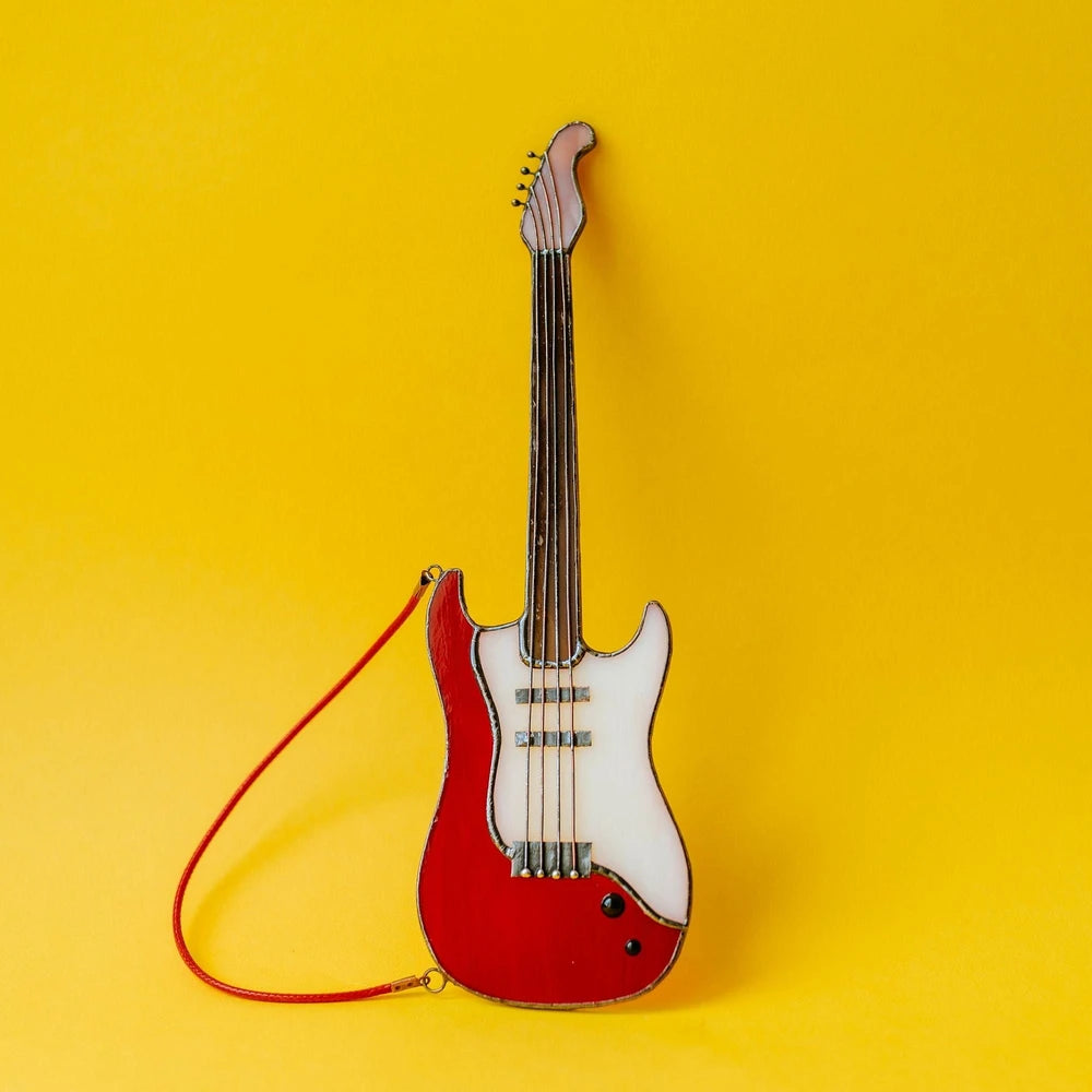 Stained Glass Bass Guitar Suncatcher
