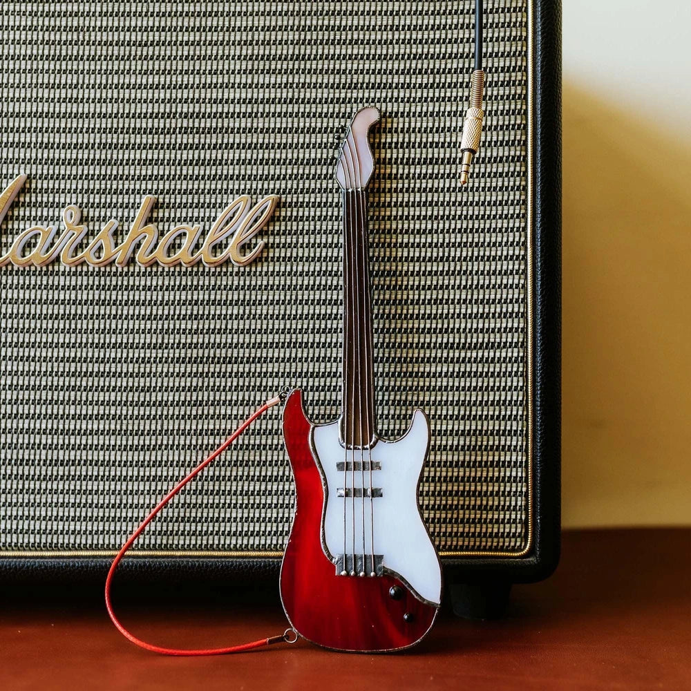 Stained Glass Bass Guitar Suncatcher