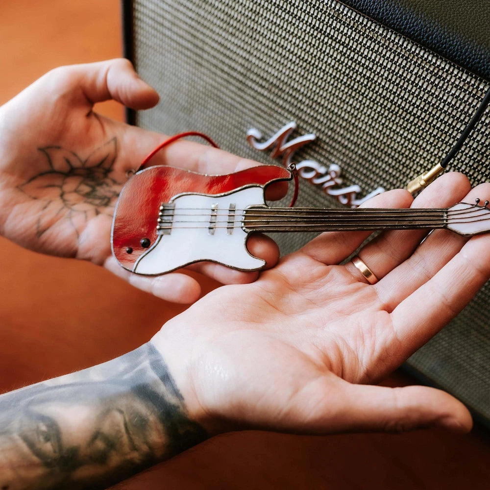 Stained Glass Bass Guitar Suncatcher