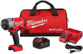 Red Milwaukee M18 FUEL 1/2 high-torque impact wrench kit with battery and charger