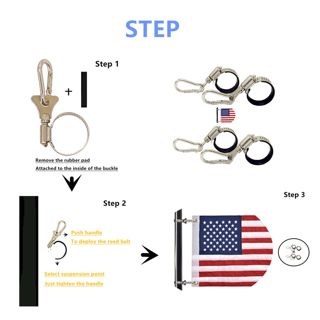 Flagpole Clip with Carabiner for Rope Loop Flagpole Bracket Stainless Steel Flagpole Clip Bracket for All Vehicle, Boat, House, Garden Flagpole; A Good Helper To Organize Cable Hose Pipes -4PS