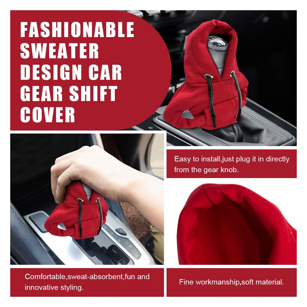 JOYCOURT Car Gear Shift Hoodie Auto Shifter Knob Cover, Red