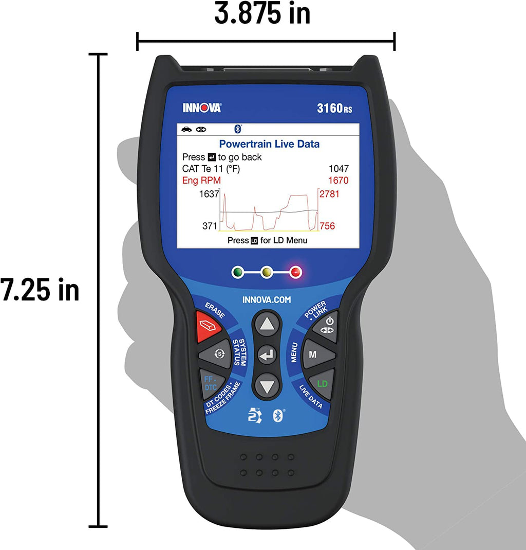 INNOVA 3160RS OBD2 Scanner, ABS Brake Bleeder, ABS SRS Engine Transmission Diagnoses, Clear Trouble Codes, Car Battery Tester & Alternator Tester, Battery Reset, Fix & Parts Recommendations
