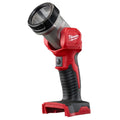 Milwaukee M18 LED work light with red and black handle, adjustable head