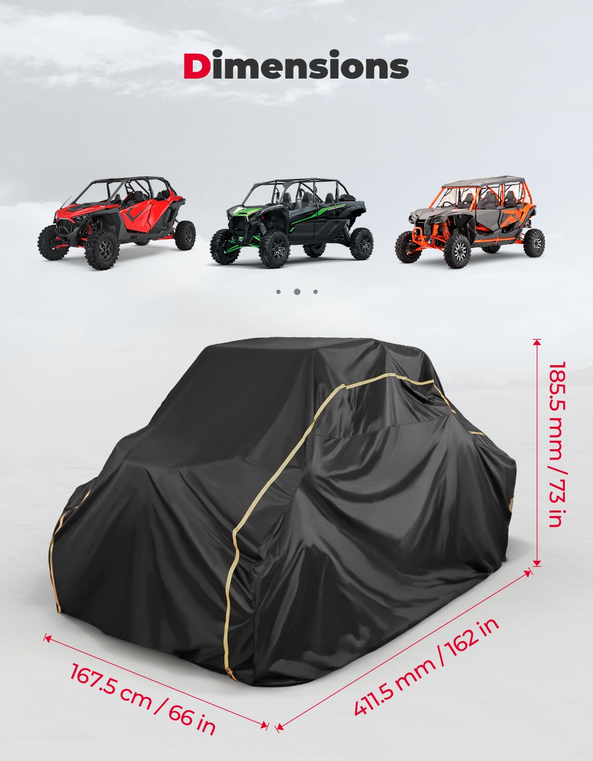 KEMIMOTO UTV Cover 4 Seater Compatible with Polaris RZR Pro XP 4, Ranger Crew 1000, Kawasaki Teryx KRX 4 1000, Can-Am Defender MAX, Commander MAX, Uforce 1000 XL, Pioneer 1000-6, 162''x66''x73''
