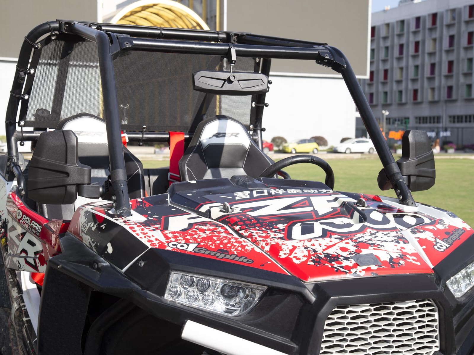 UTV Mirror+Side Mirrors Set for 1.5-2.0 Inch Roll Cage, Compatible with Polaris RZR、Can am Maverick、Honda Pioneer Talon SXS、Kawasaki Mule KRX、Yamaha Wolverine YXZ、RTV、JD Gator、CF Zforce