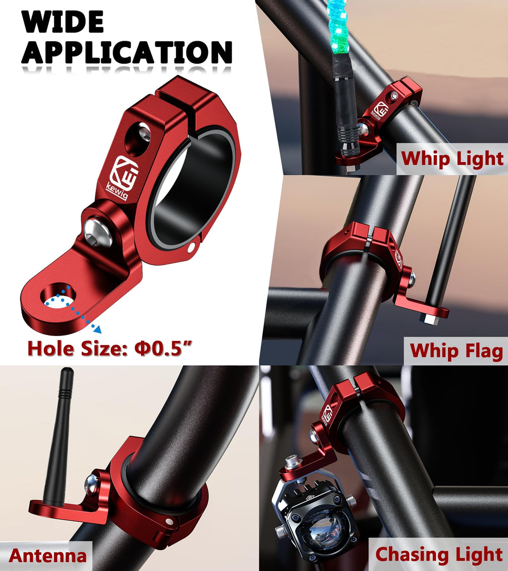 VAZESWIN 2 PCS UTV Whip Light Mounts, LED Light Bar Mounting Brackets, Red