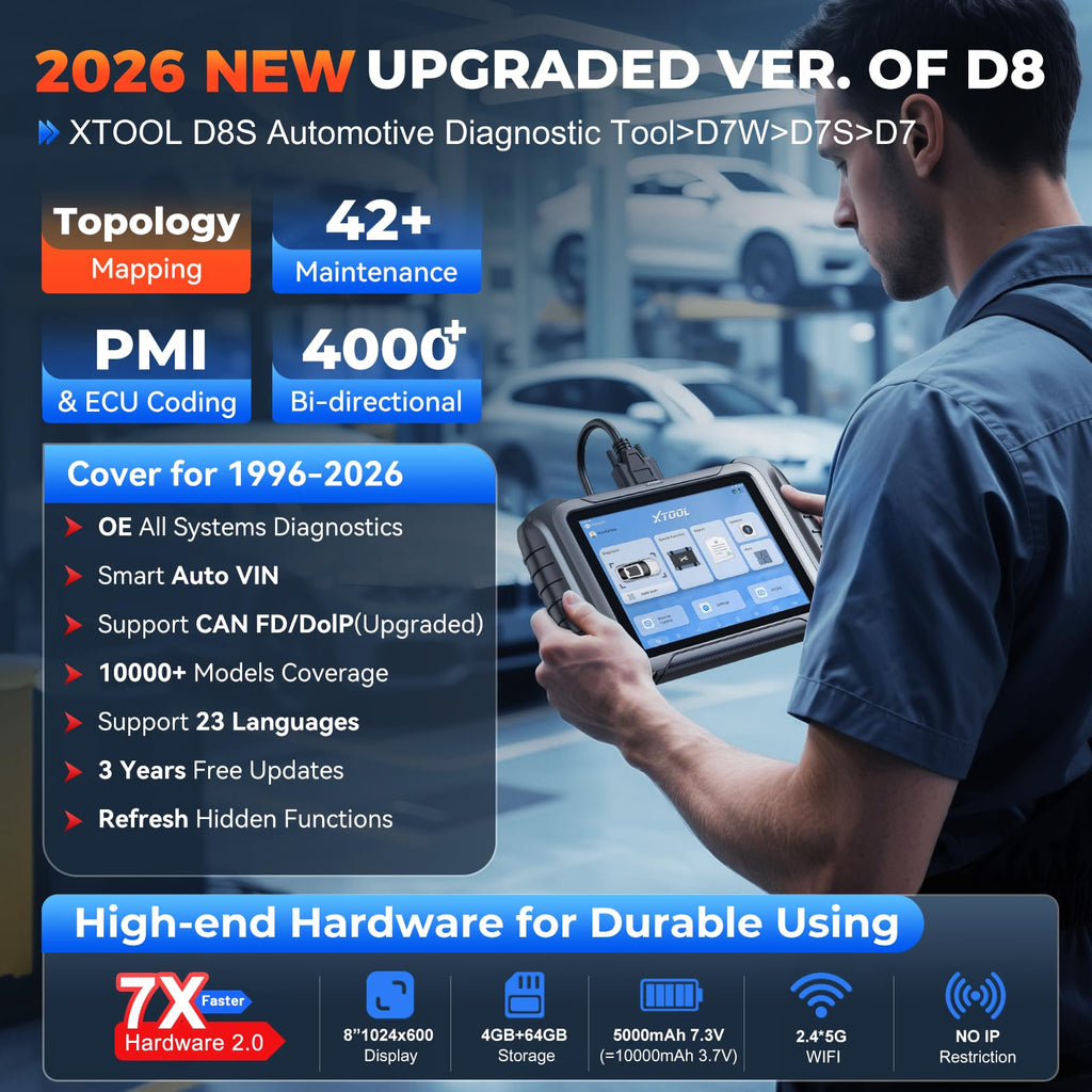 XTOOL D8S AI-Assisted Bidirectional OBD2 Scanner with Topology Mapping: 2026 Upgrade of XTOOL D8, Scan Tool with 42+ Reset, Full System Automotive Scanner Diagnostic Tool, PMI for Ford, FCA/CANFD/DoIP
