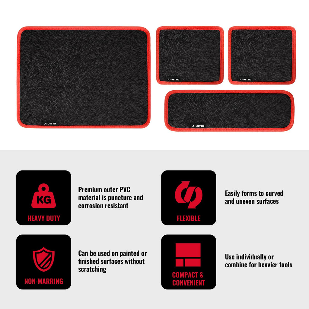 AIUITIO 4PC Flexible Magnetic Tool Mat,3 Sizes Flexible Magnetic Tool Holder - Thin Profile Perfect for Toolbox Drawers - Tool Holder Conforms to Body Panels