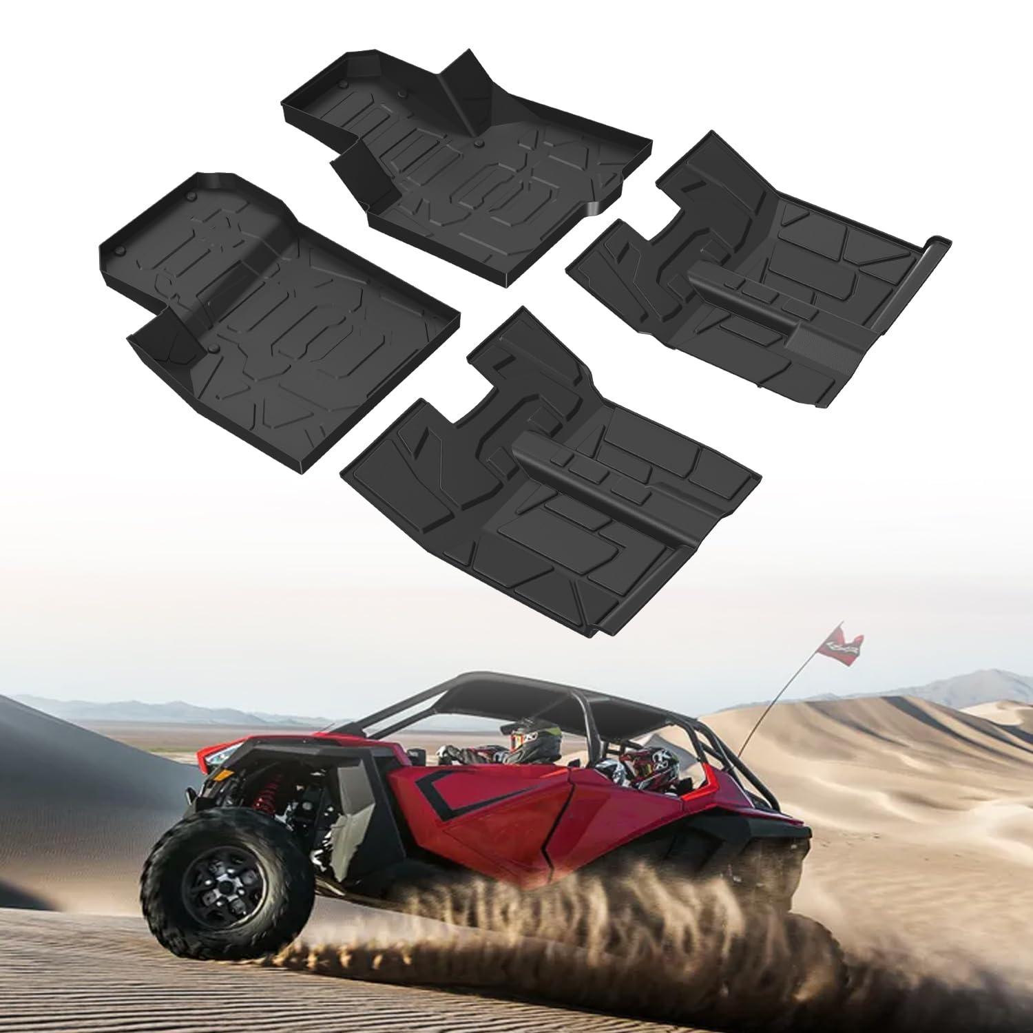 HugeUTV TPE Floor Mats for Polaris RZR PRO XP 4/R 4/S 4 (2020-2026) Accessories, Front and Rear Row Floor Liners All Weather Protection Slush Mats