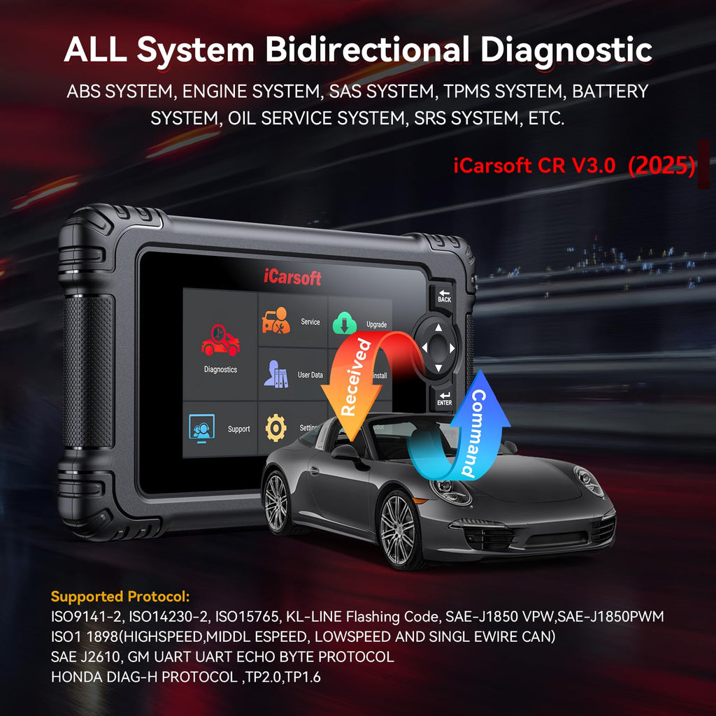 iCarsoft CR V3.0 (2026) Scan Tool Bidirectional OBD2 Scanner Diagnostic Tool for All Cars, 45 Reset,All System Diagnose, 4000+ Active Test, Battery Test-Customizable Diagnosis for 10 Car Brands