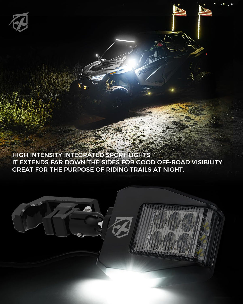 Xprite UTV LED Side Rear View Mirrors Light Aluminum w/Puddle Lights, Fits 1.75"-2 Inch Roll Cage Bar for Polaris RZR Pioneer, SXS, Can-Am X3, Kawasaki Teryx Mule, Yamaha Rhino Wolverine