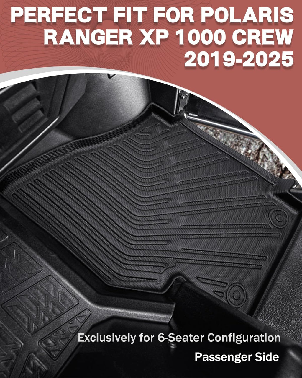 TPE Floor & Bed Mat Set for Polaris Ranger Crew XP 1000 (2019-2025) | 5 PCS All Weather Guard Custom Fit 6-Seat 2-Door UTV Rubber Liners | Non-Slip & Easy Clean Car Mat Cargo Liners Accessories