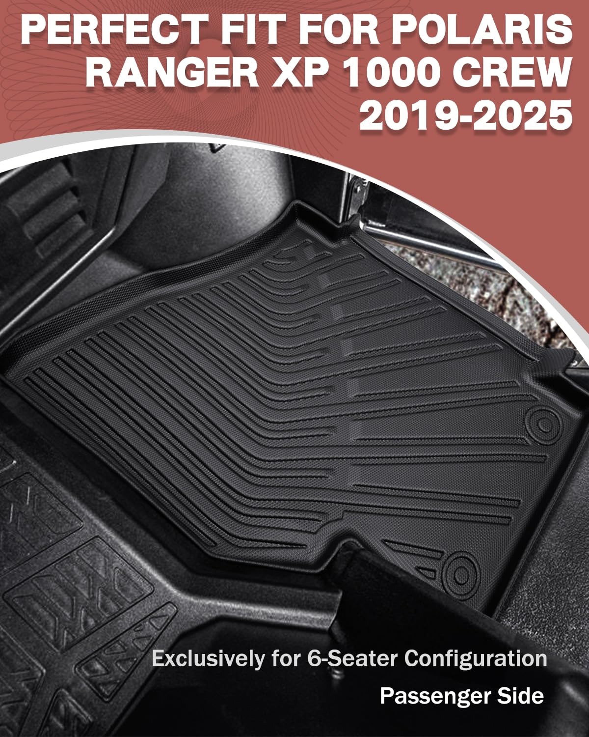 TPE Floor & Bed Mat Set for Polaris Ranger Crew XP 1000 (2019-2025) | 5 PCS All Weather Guard Custom Fit 6-Seat 2-Door UTV Rubber Liners | Non-Slip & Easy Clean Car Mat Cargo Liners Accessories