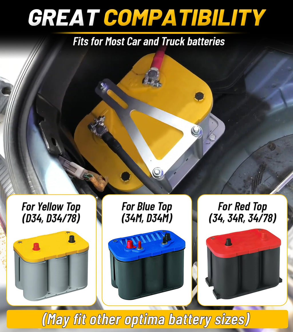 Battery Tray Trunk Battery Hold Down Bracket Compatible with Optima Blue Yellow Red Top 34M D34M D34 D34/78 34 34/78
