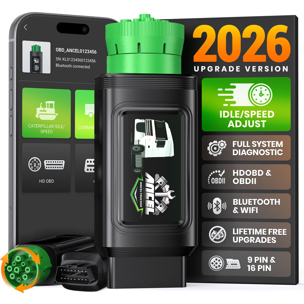 ANCEL HD200 Heavy Duty Truck Scanner, Truck & Diesel Scanner Diagnostic Tool with Full-System HDOBD/OBD2, Speed & Idle Reset for Cummins & Caterpillar, J1939/J1708 Scan Tool, Lifetime Free Updates