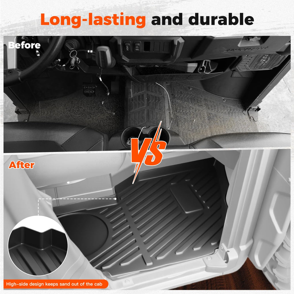 HugeUTV TPE Floor Mats for Polaris Ranger XP 1000/Crew 2019-2026, Front and Rear Row Floor Liners All Weather Protection Slush Mats (2PCS)