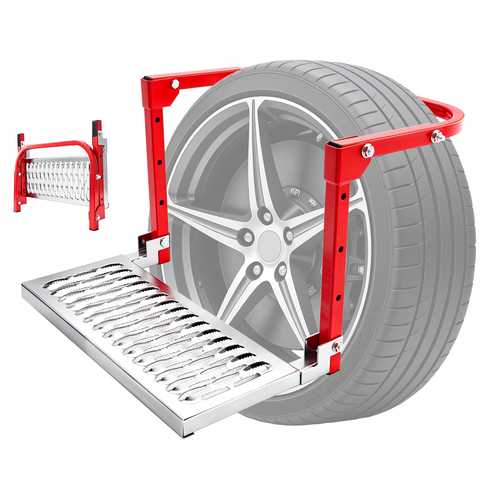 Sakerplus Heavy Duty Folding Tire Step,Non-Slip Wheel Step for Truck SUV RV, Adjustable Tire Mounted Step for Roof Access, Car Washing, Loading Gear & Temporary Vehicle Maintenance(Red)