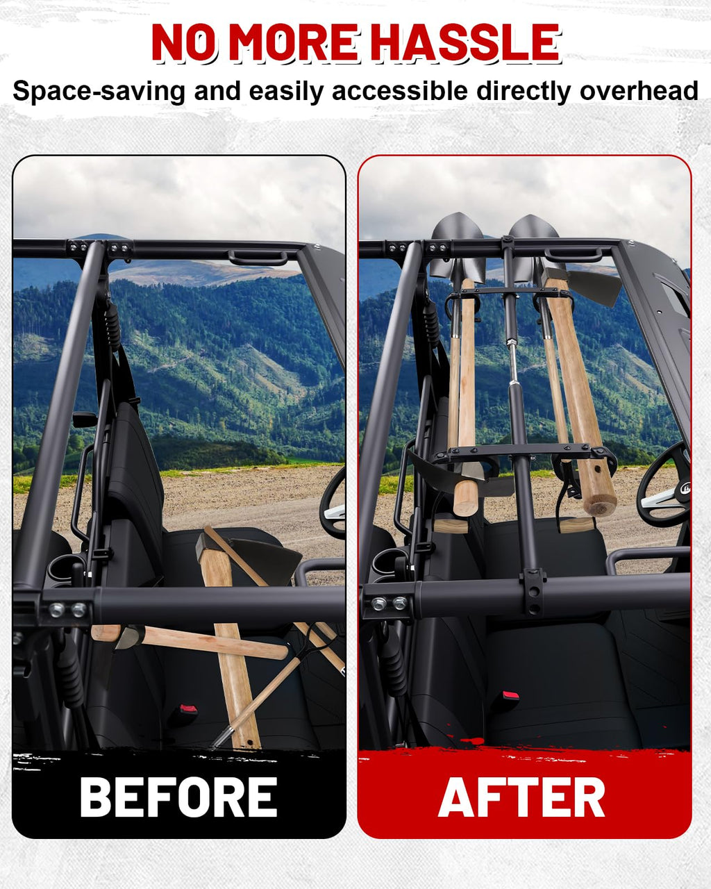 StarknightMT UTV Gun Rack, Alloy Steel Black Overhead Hunting Tool Holder Roof Mounted Adjustable Fit 48"-57" Spacing Compatible with Polaris Ranger Defender Uforce