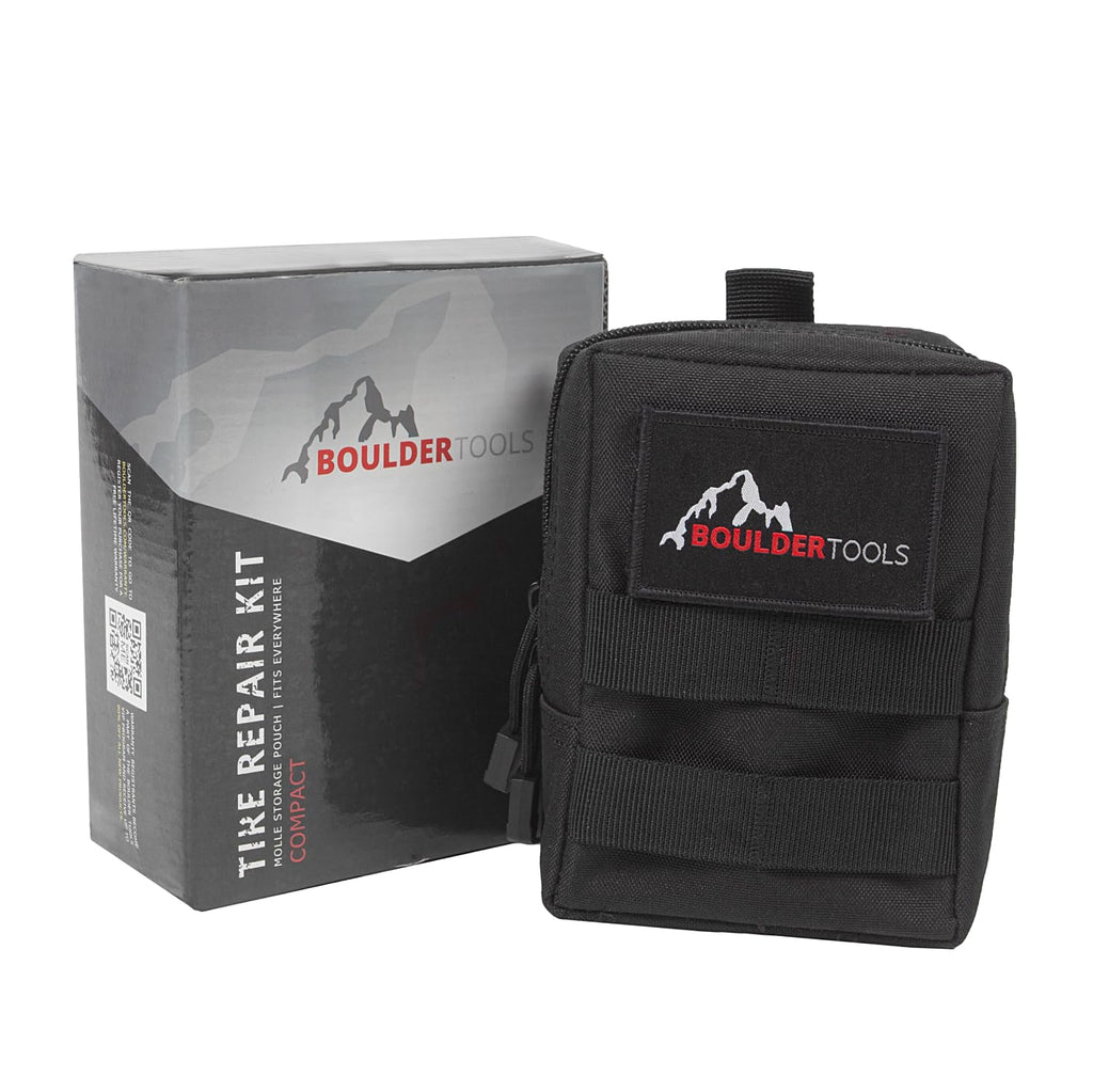 Boulder Tools Compact Tire Repair Kit with Molle Storage Pouch. Heavy Duty Universal Tire Plug Kit, Ideal for Motorcycle, ATV, Overlanding Gear, and Car Essentials - Reliable Roadside Tool Kit