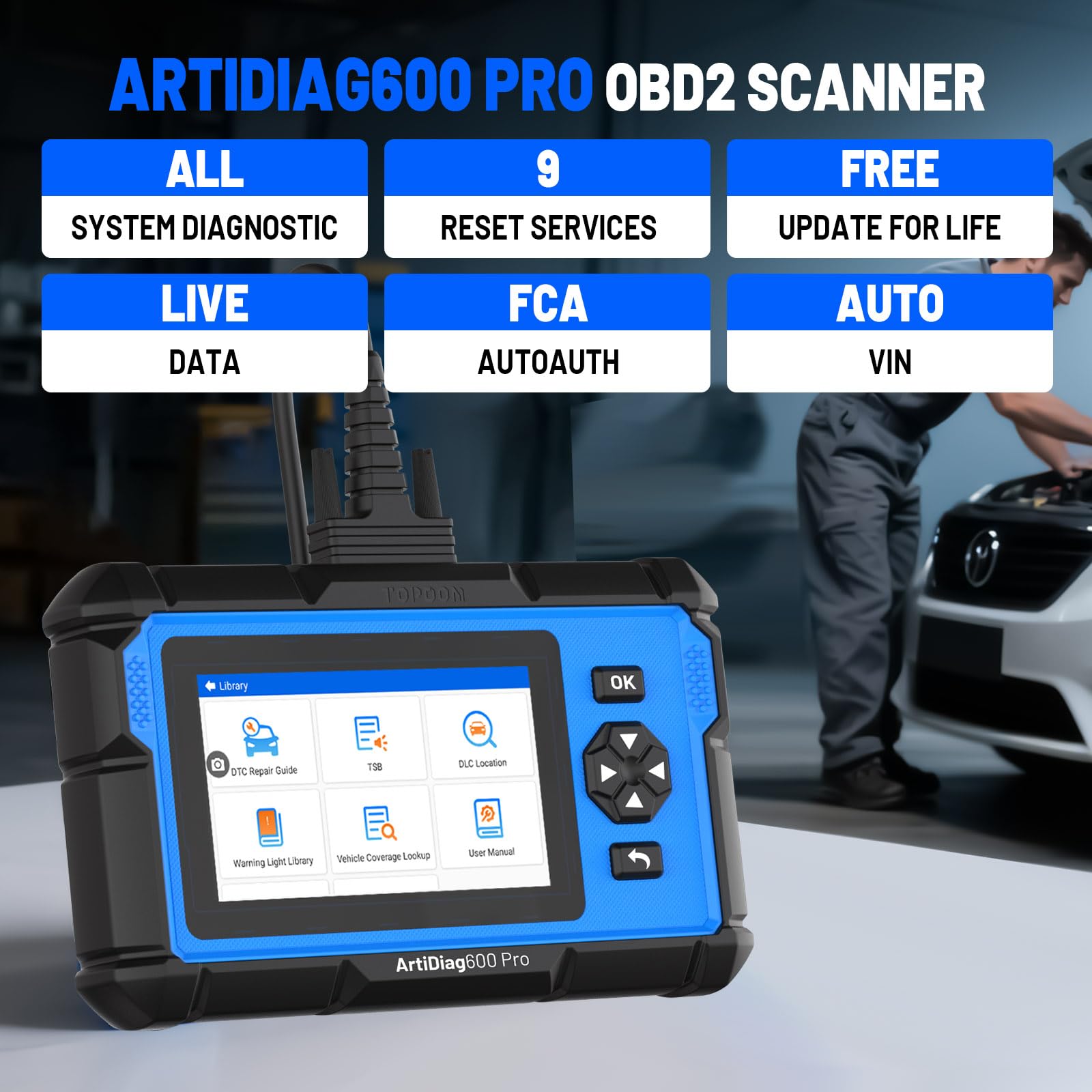 TOPDON ArtiDiag600 Pro, OBD2 Scanner Diagnostic Tool for All Systems, Code Reader Scan Tool with 9 Essential Maintenance Functions, Upgraded Version of AD600S/AD500, Lifetime Free Update