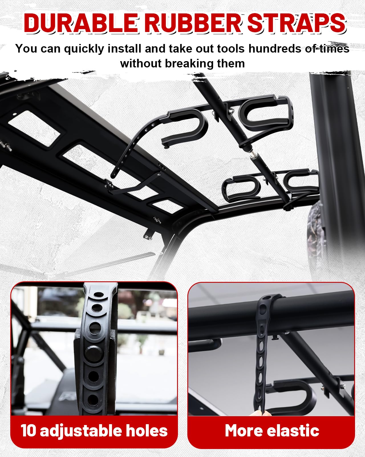 StarknightMT UTV Gun Rack, Alloy Steel Black Overhead Hunting Tool Holder Roof Mounted Adjustable Fit 48"-57" Spacing Compatible with Polaris Ranger Defender Uforce