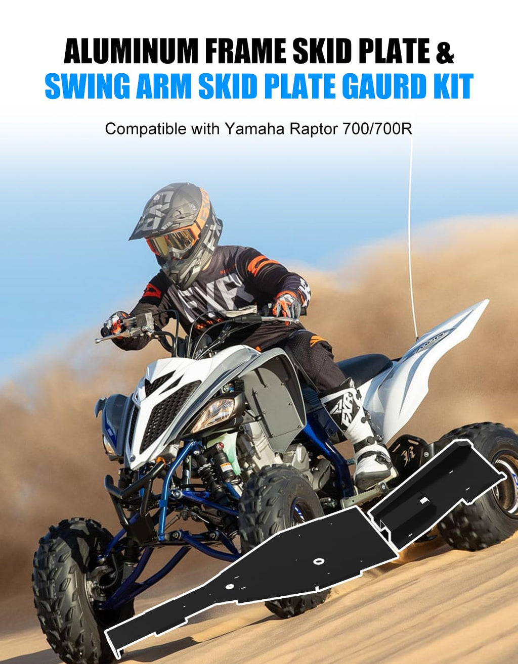 XATVXUTV Frame Skid Plate & Swing Arm Skid Plate Guard for Yamaha Raptor 700, ATV Combined Full Chassis Protector for Yamaha Raptor 700 700R 2006-2025 Accessories