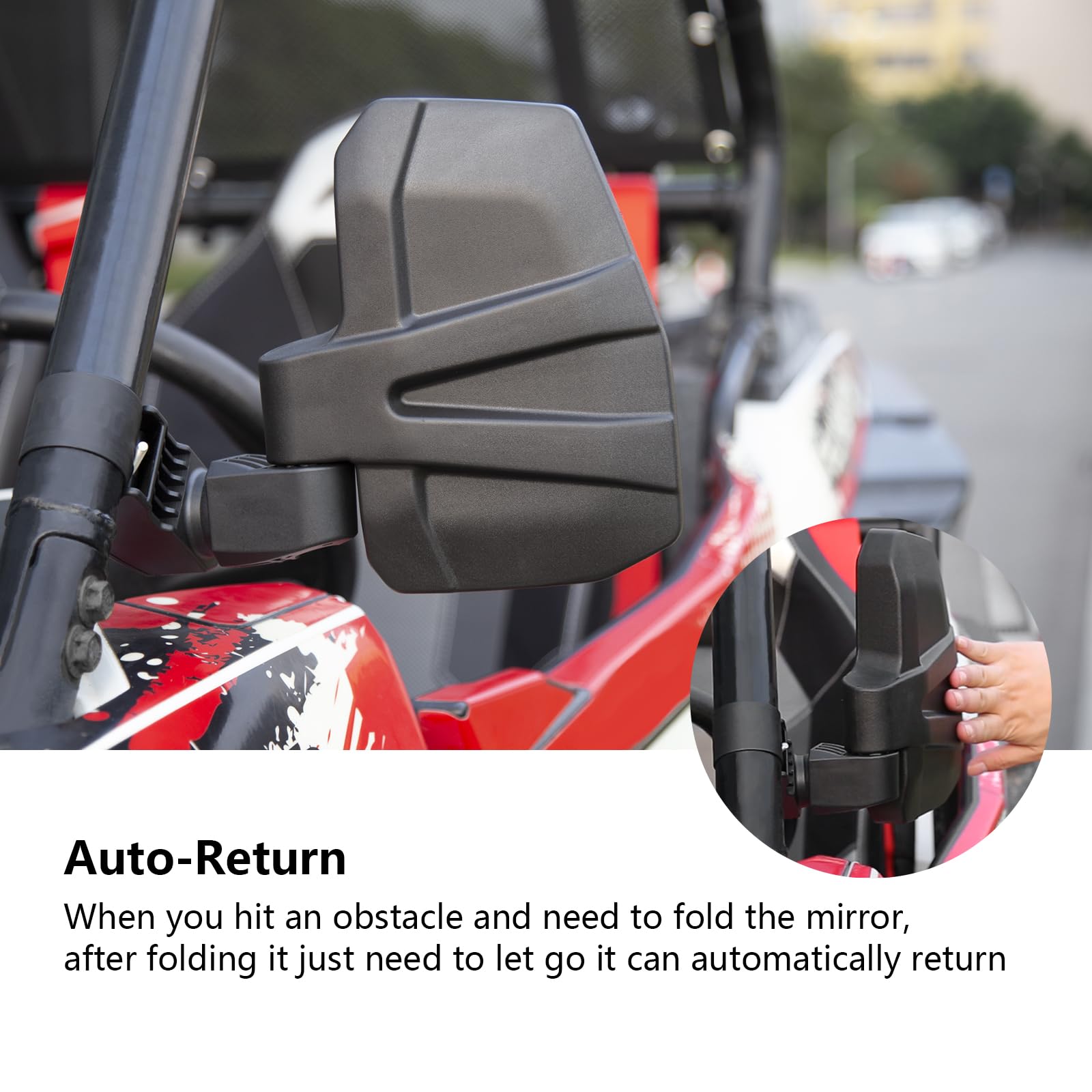 UTV Mirror+Side Mirrors Set for 1.5-2.0 Inch Roll Cage, Compatible with Polaris RZR、Can am Maverick、Honda Pioneer Talon SXS、Kawasaki Mule KRX、Yamaha Wolverine YXZ、RTV、JD Gator、CF Zforce