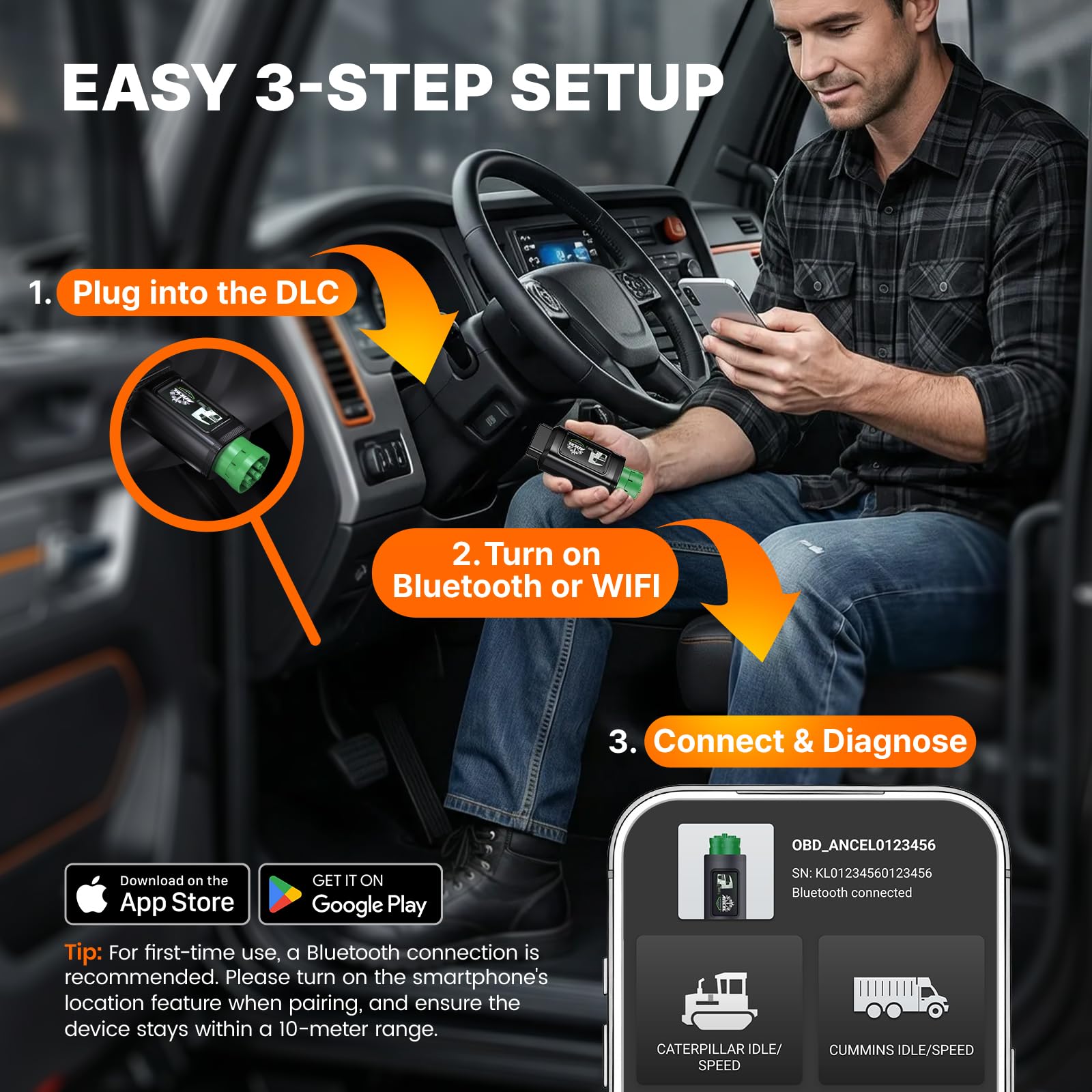 ANCEL HD200 Heavy Duty Truck Scanner, Truck & Diesel Scanner Diagnostic Tool with Full-System HDOBD/OBD2, Speed & Idle Reset for Cummins & Caterpillar, J1939/J1708 Scan Tool, Lifetime Free Updates