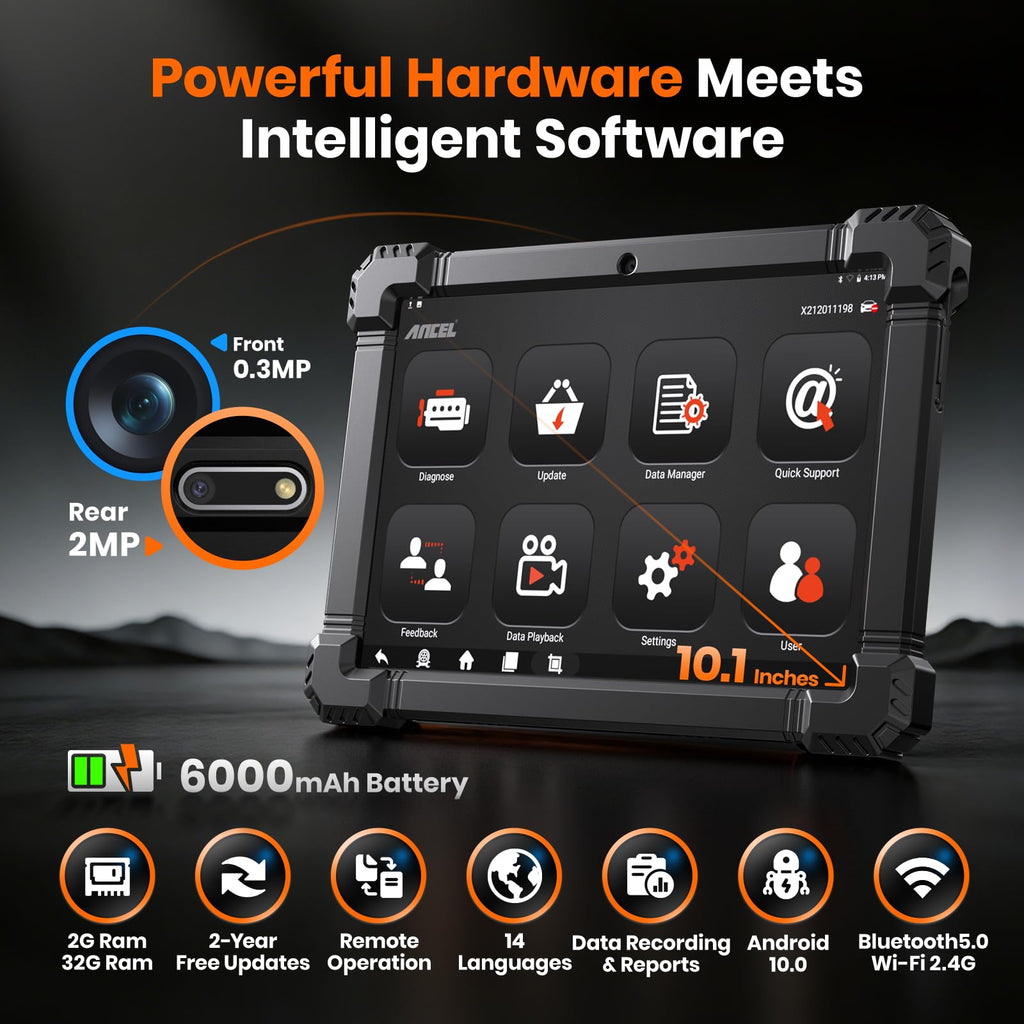 ANCEL X7HD PRO 10.1'' Heavy Duty Truck Scanner, Full-System Diesel Diagnostic Tool with DPF Regen, 42+ Reset, Bi-Directional and Active Test, ECU Coding, HDOBD/OBD2 Scanner for Diesel Trucks - Grey