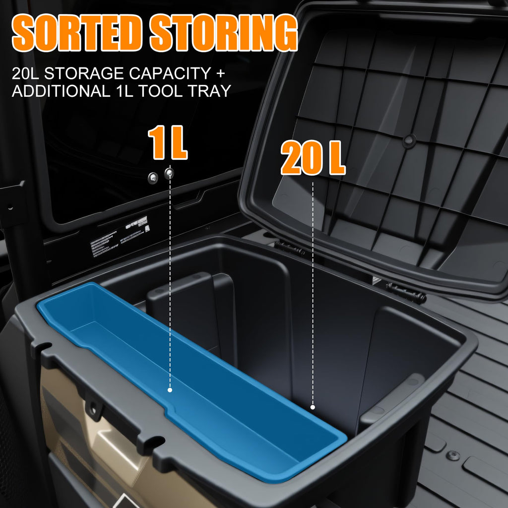 XATVXUTV 21L UTV Cargo Storage Box for Polaris Ranger 1000 900, Waterproof Removable Rear Bed Storage Bin w/ Top Tool Tray for Ranger XP 1000 900 570 500/ General 1000 /Crew 2016-2025 Accessories