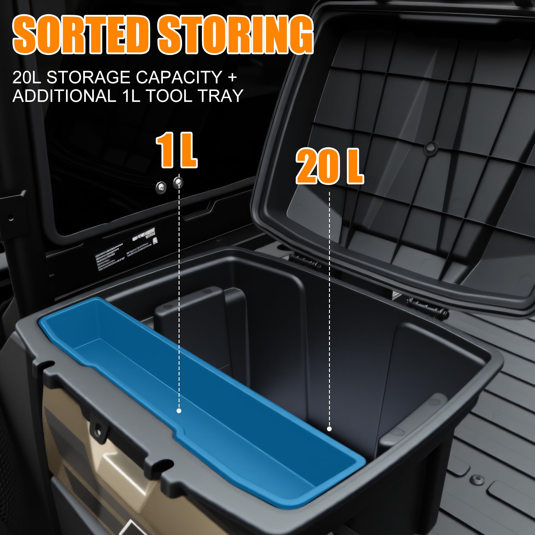 XATVXUTV 21L UTV Cargo Storage Box for Polaris Ranger 1000 900, Waterproof Removable Rear Bed Storage Bin w/ Top Tool Tray for Ranger XP 1000 900 570 500/ General 1000 /Crew 2016-2025 Accessories