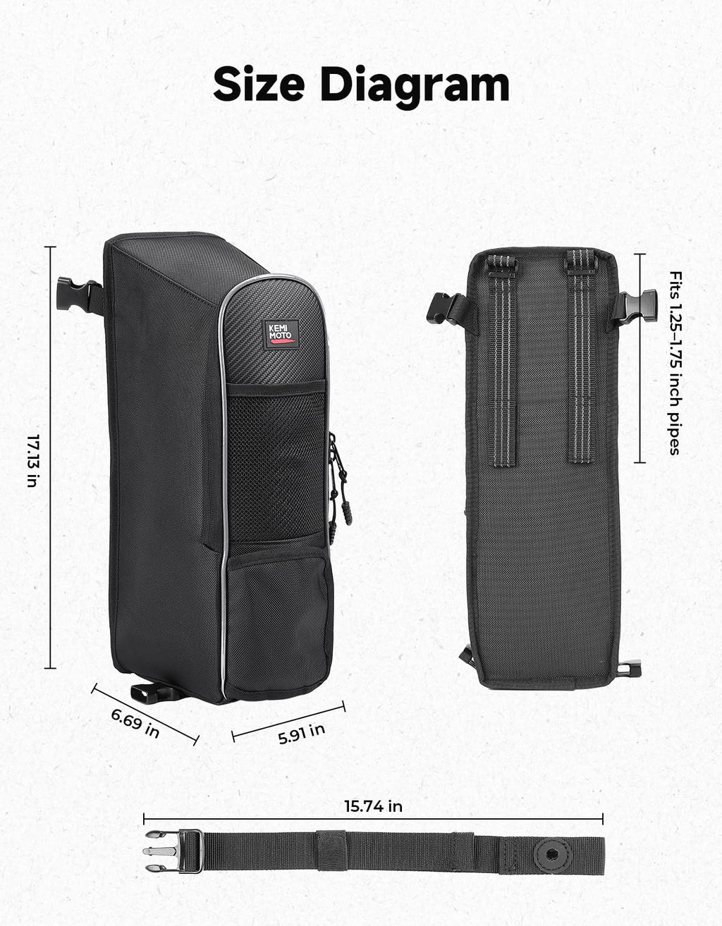 KEMIMOTO UTV Center Storage Universal Bag 10L 1680D with Cup Holder