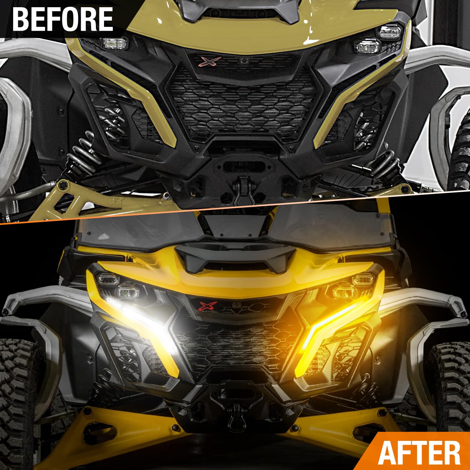 Tavaray LED Fang Lights for Can-Am Maverick R 2024-2026 MAX X RS, Front Signature Accent Lights with White DRL, Amber Turn Signals & Welcome Light, Plug & Play OEM Style UTV Lighting Kit