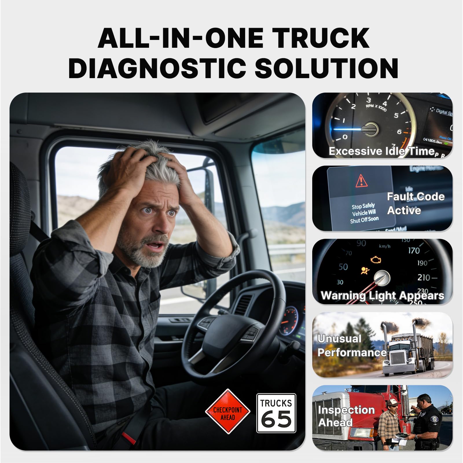 ANCEL HD200 Heavy Duty Truck Scanner, Truck & Diesel Scanner Diagnostic Tool with Full-System HDOBD/OBD2, Speed & Idle Reset for Cummins & Caterpillar, J1939/J1708 Scan Tool, Lifetime Free Updates