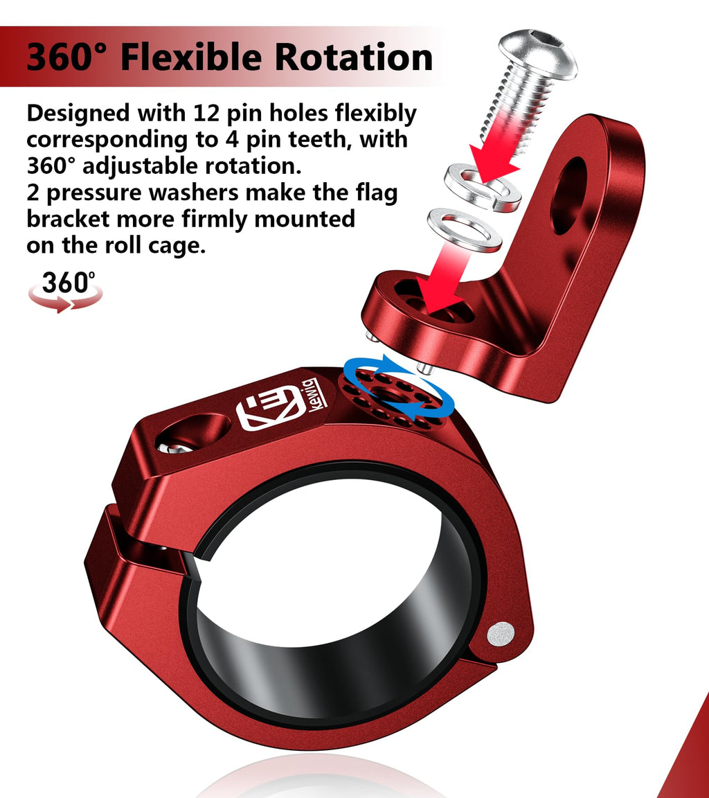 VAZESWIN 2 PCS UTV Whip Light Mounts, LED Light Bar Mounting Brackets, Red