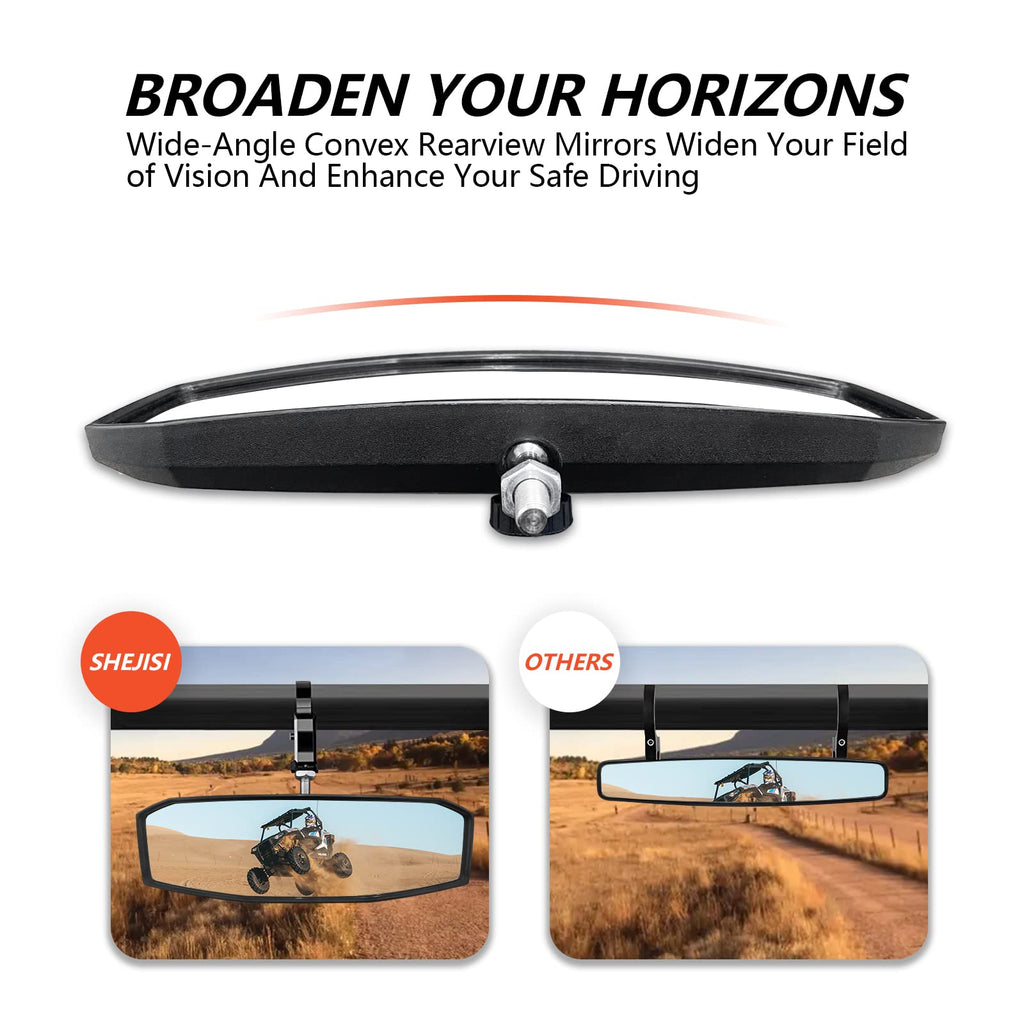 UTV Mirror+Side Mirrors Set for 1.5-2.0 Inch Roll Cage, Compatible with Polaris RZR、Can am Maverick、Honda Pioneer Talon SXS、Kawasaki Mule KRX、Yamaha Wolverine YXZ、RTV、JD Gator、CF Zforce