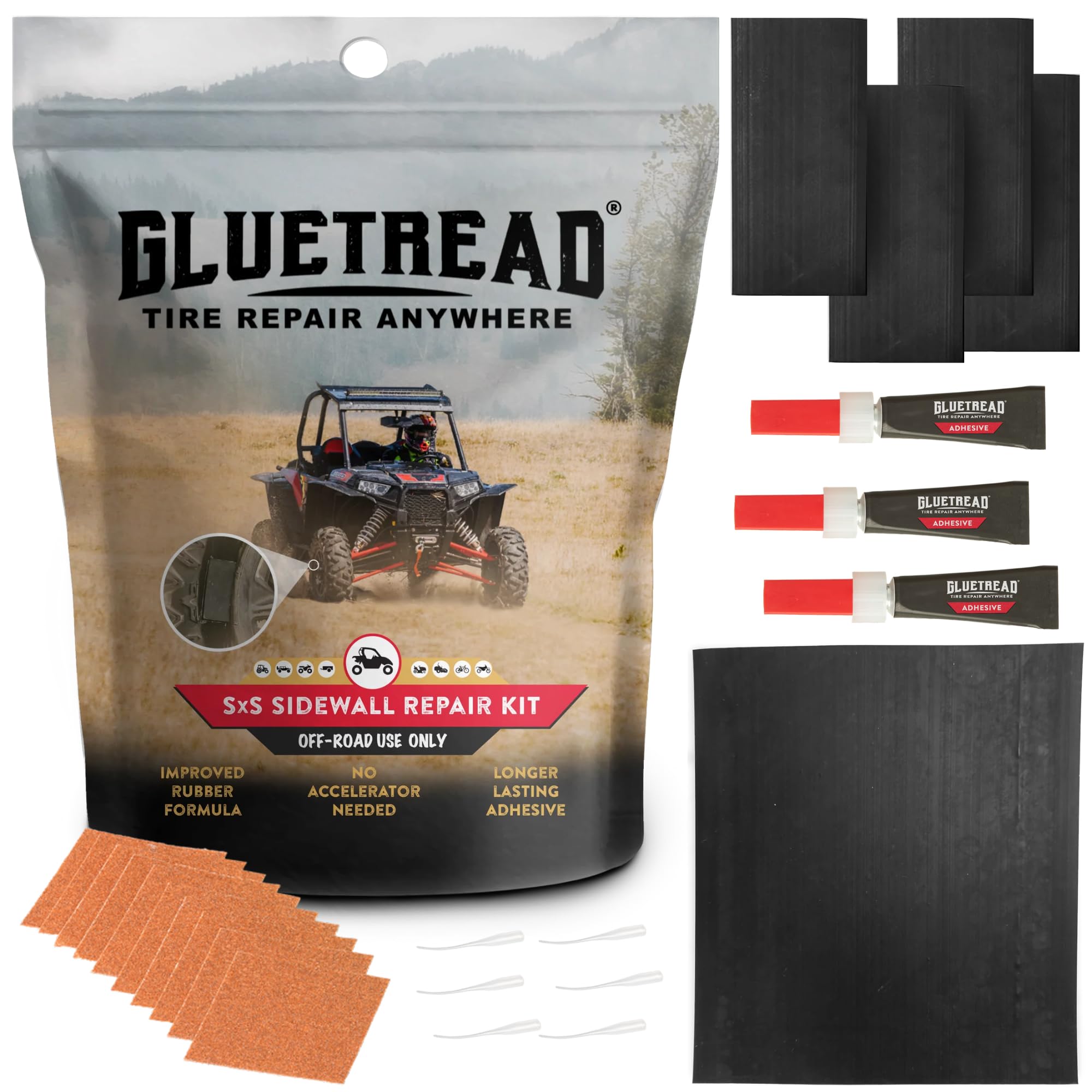 GlueTread SXS Sidewall Tire Repair Kit Tire Patch Kit - Off-Road Sidewall Reinforcement for UTVs - Durable Rubber Patches with Strong Bond - Easy Application, Fast Setting