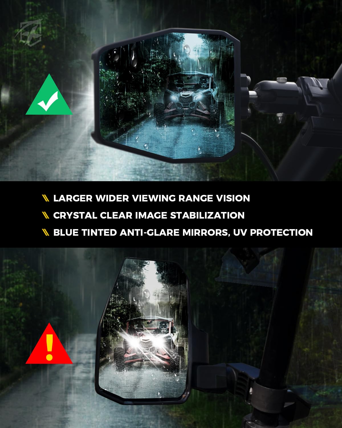 Xprite UTV LED Side Rear View Mirrors Light Aluminum w/Puddle Lights, Fits 1.75"-2 Inch Roll Cage Bar for Polaris RZR Pioneer, SXS, Can-Am X3, Kawasaki Teryx Mule, Yamaha Rhino Wolverine