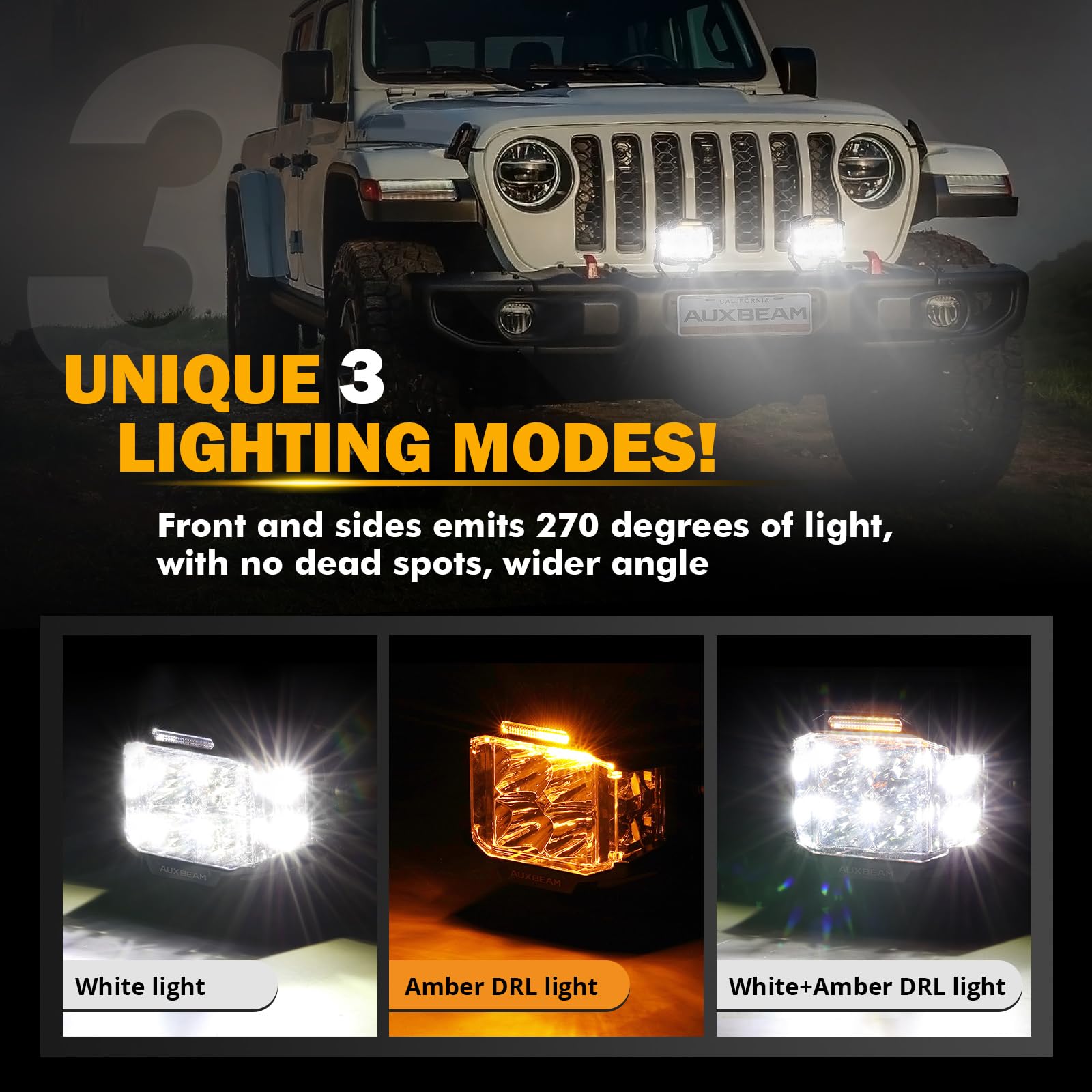 Auxbeam 4" 92W Cube LED Pod with Amber DRL, V-MAX Series Offroad Pod Lights with Side Shooter & Amber Covers, Offroad LED Cube Offroad Square Light 270°Combo Beam Auxiliary Light for Truck Jeep ATV