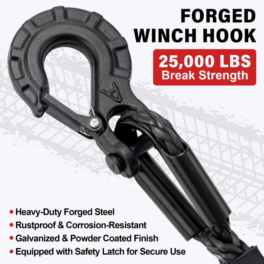 HOKINETY Synthetic Winch Rope Kit - 3/8" x 100' 27000 lbs Synthetic Winch Cable for ATV UTV Off-Road Vehicles with Forged Hook, Protective Sleeve and Safety Pull Strap - Black