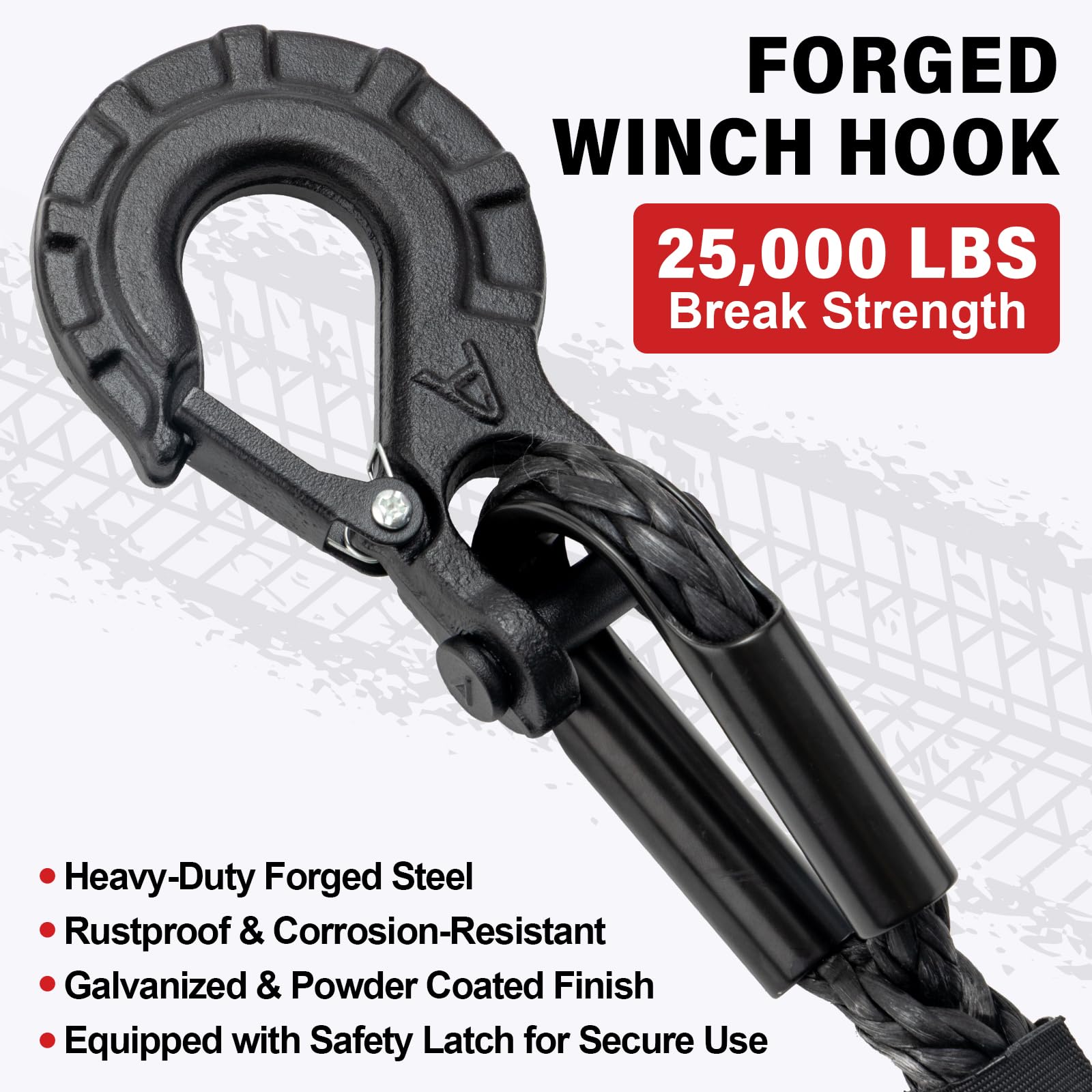 HOKINETY Synthetic Winch Rope Kit - 3/8" x 100' 27000 lbs Synthetic Winch Cable for ATV UTV Off-Road Vehicles with Forged Hook, Protective Sleeve and Safety Pull Strap - Black