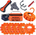 Markstor Led Road Flares 6 Pack LED Flares Emergency Kit Recharge LED Flares with Magnetic Roadside Safety Disc Flares Kit with Breaker Whistle for Vehicle