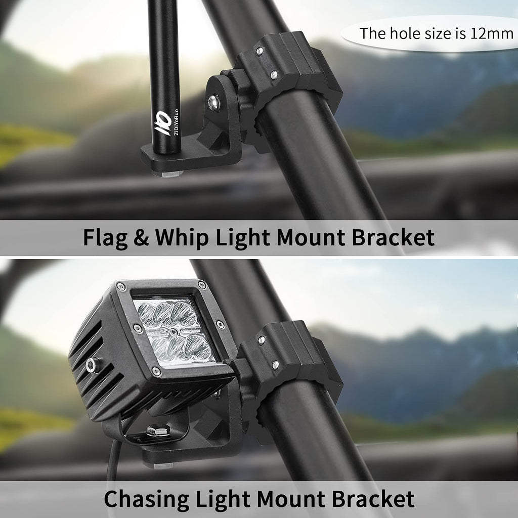 ZIDIYORUO UTV Whip Light Mount for 1.75"-2" Roll Cage Bars, 2-Pack 3 Colors