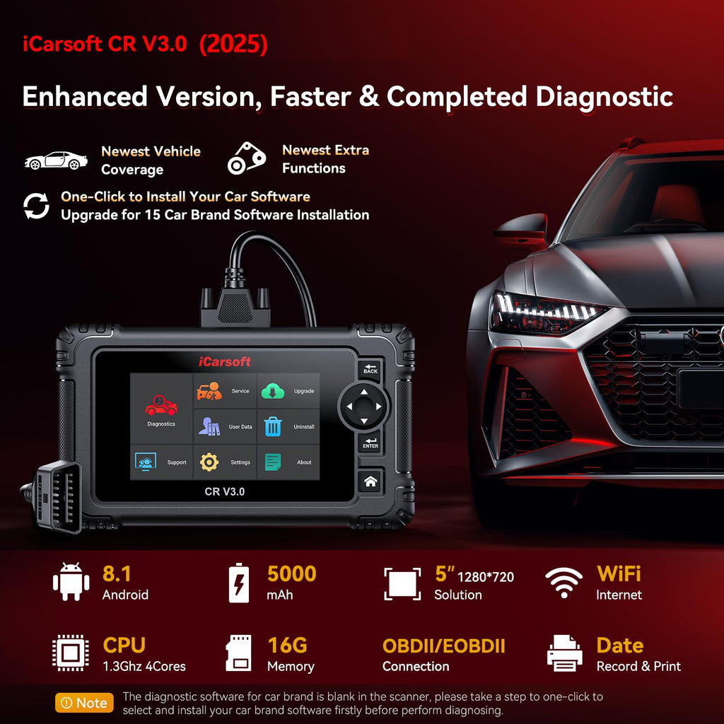 iCarsoft CR V3.0 (2026) Scan Tool Bidirectional OBD2 Scanner Diagnostic Tool for All Cars, 45 Reset,All System Diagnose, 4000+ Active Test, Battery Test-Customizable Diagnosis for 10 Car Brands