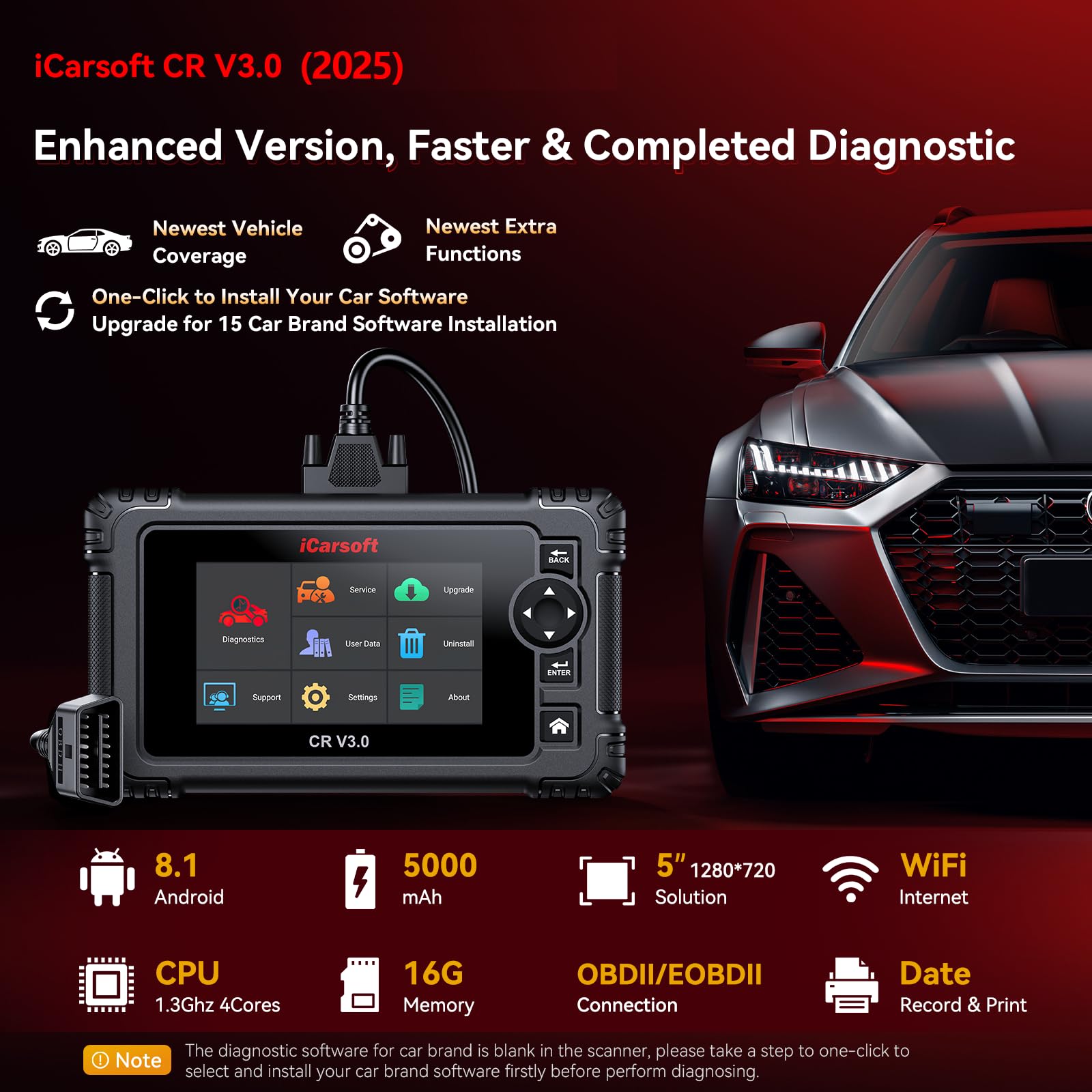 iCarsoft CR V3.0 (2026) Scan Tool Bidirectional OBD2 Scanner Diagnostic Tool for All Cars, 45 Reset,All System Diagnose, 4000+ Active Test, Battery Test-Customizable Diagnosis for 10 Car Brands
