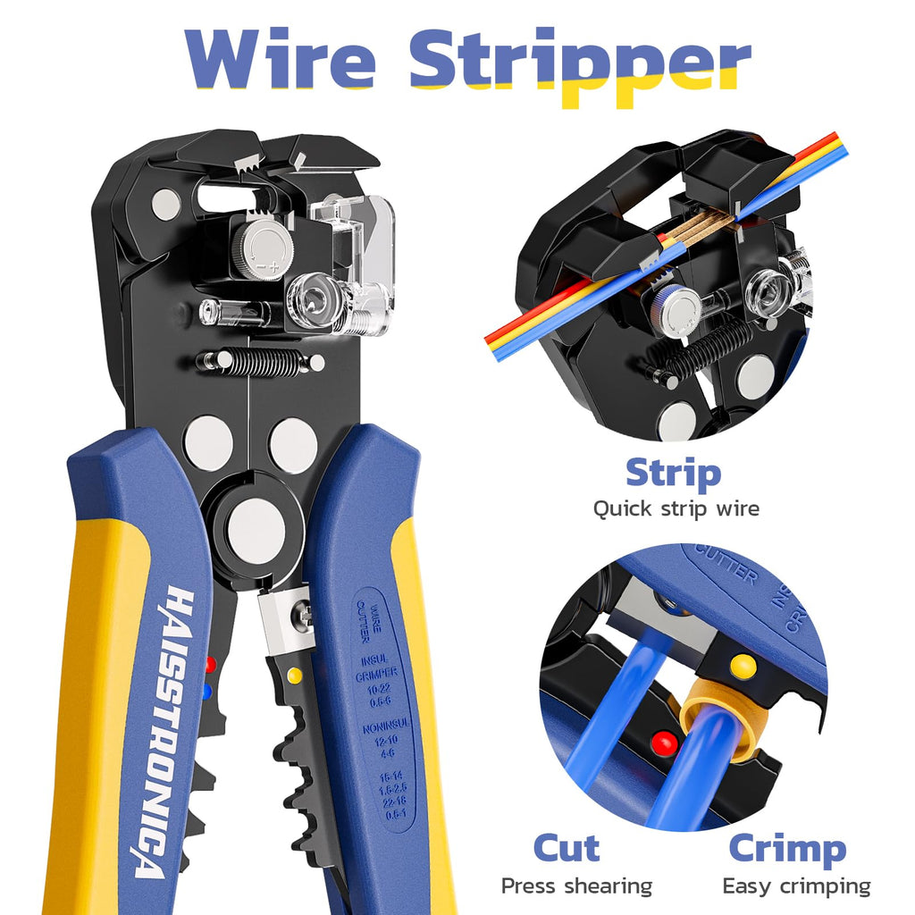 haisstronica Wire Stripper and Crimping Tool,AWG 24-10 Automatic Stripper Tool with AWG 26-10 Ratchet Wire Crimper For Heat Shrink Connectors