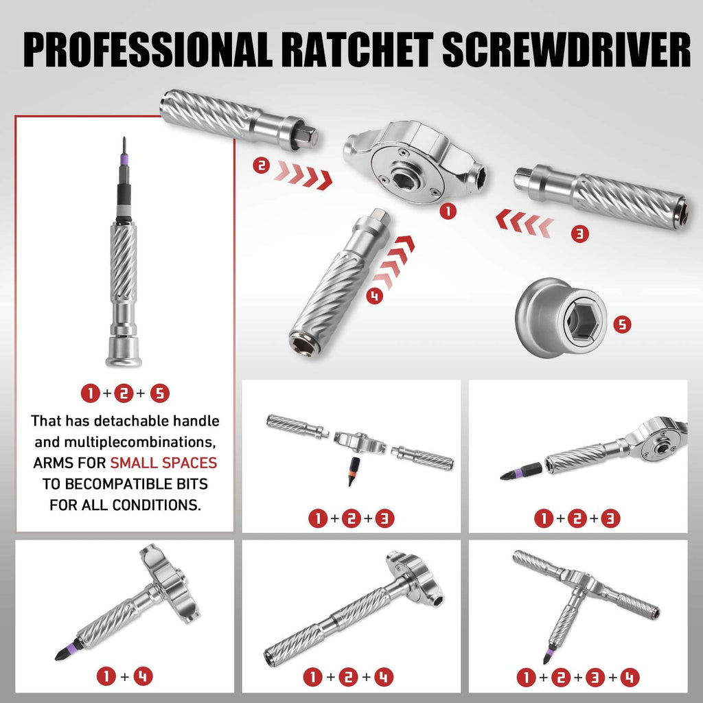 VMAN Ratchet Screwdriver Set, magnetic Screwdriver sets, S2 Steel Bits, DIY Combination Flexible Shaft, Suitable for Furniture Assembly, Precision Electrical Appliance Repair, Bicycle Tools