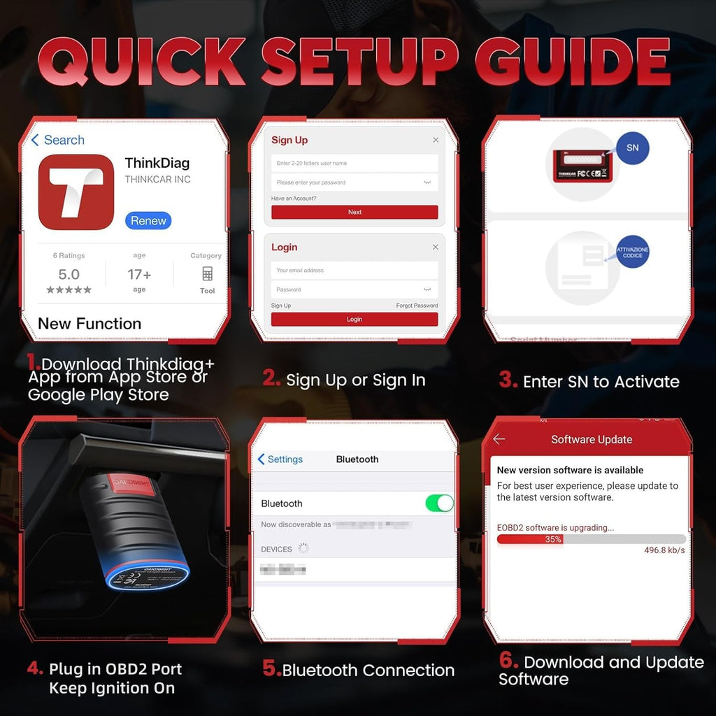 Thinkdiag OBD2 Scanner Bluetooth Full System Bidirectional Diagnostic Scan Tool OE Level Code Reader with ECU Function 15+ Reset Service FCA AutoAuth All Software 1 Year Update Fits for iOS & Android