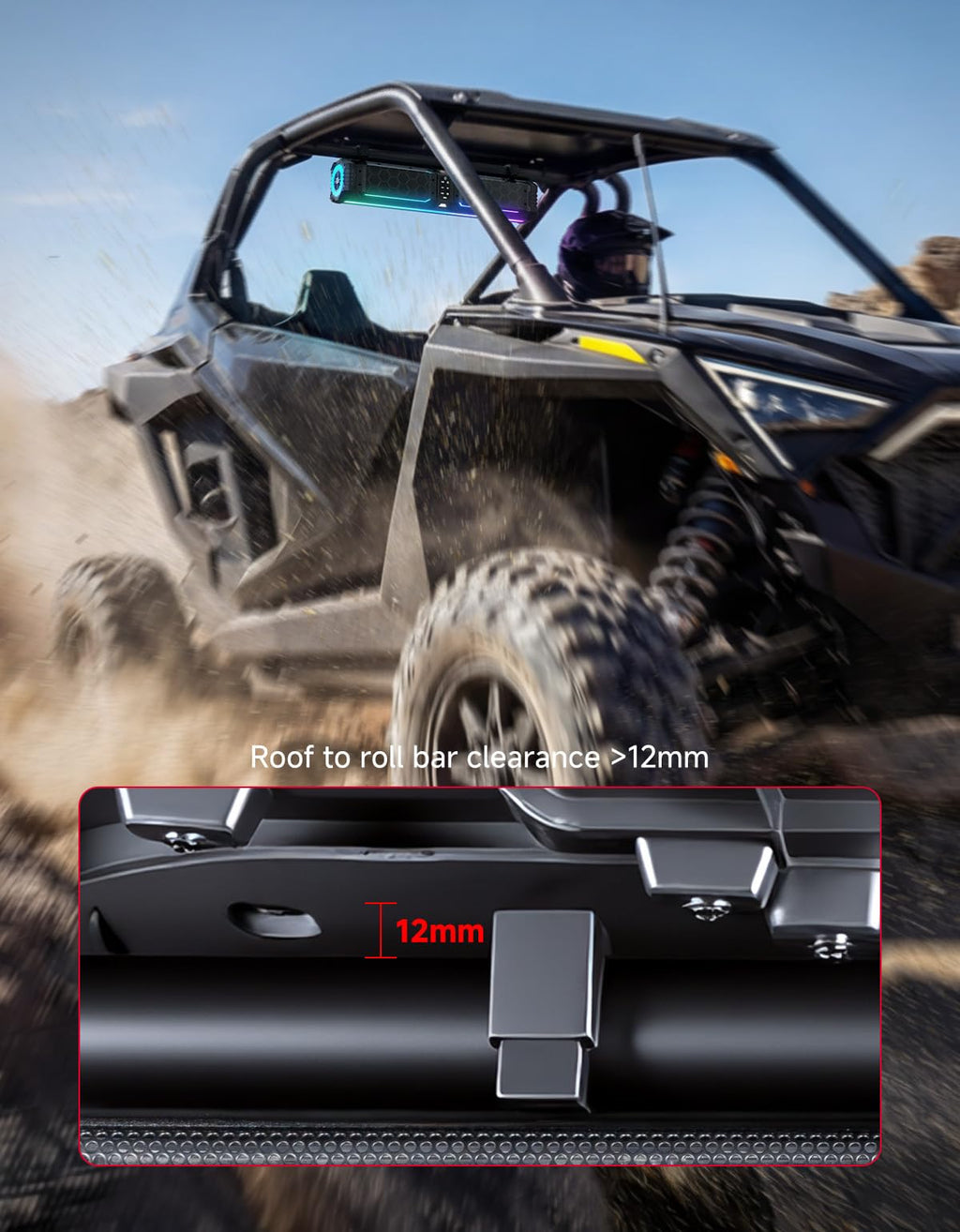 KEMIMOTO Midnight 70 Gen2 28-inch 8 Speaker UTV Sound Bar, IP66 Water Resistant Golf Cart Sound Bar Speaker System with RGB, SxS Soundbar Compatible with Polaris RZR Can-Am